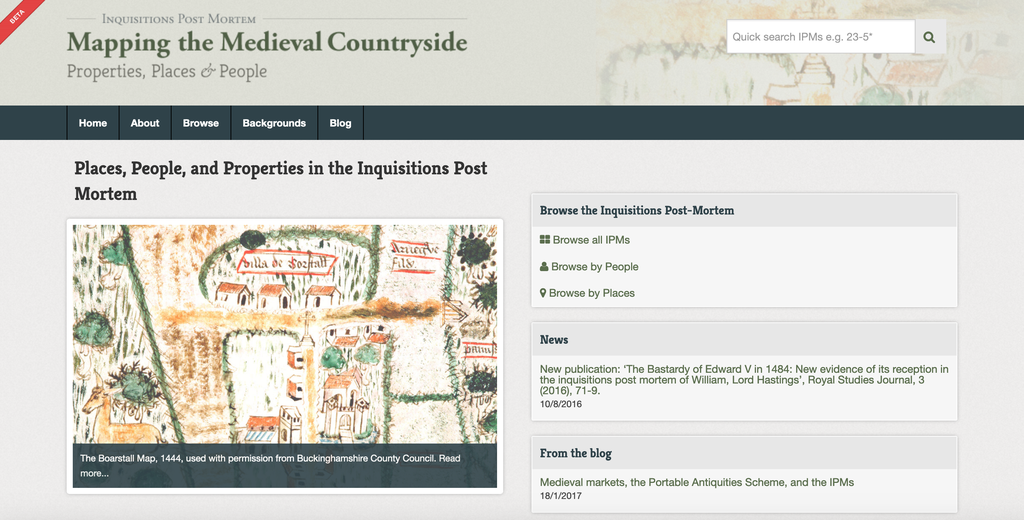 Screenshot of the homepage of a website titled 'Mapping the Medieval Countryside'