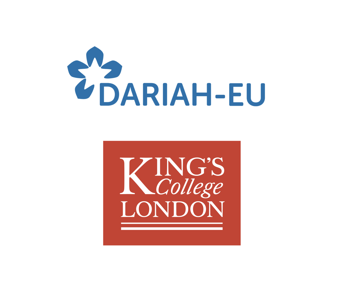 Dual logos of DARIAH logo at the top and KCL logo at the bottom.