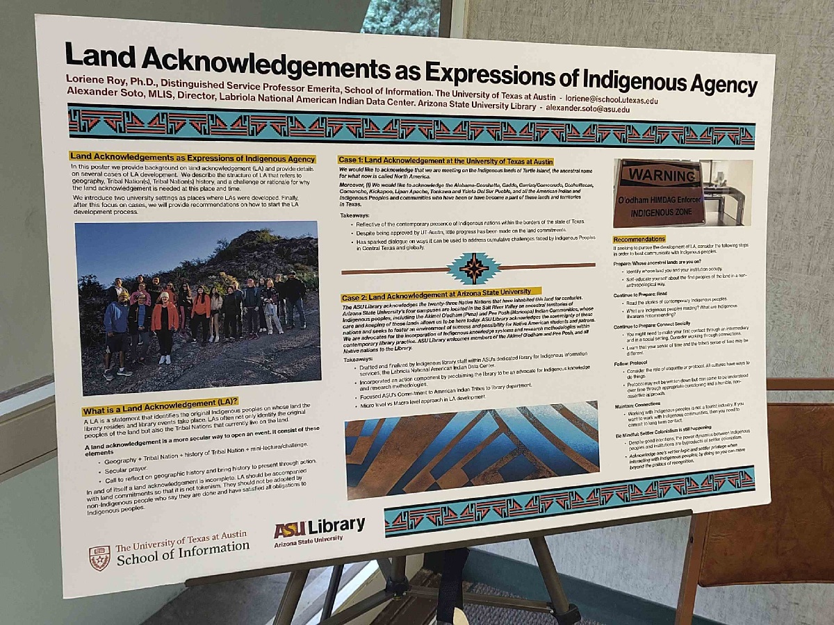 Colour poster titled, "Land Acknowledgements as Expressions of Indigenous Agency" providing background and other information about land acknowledgements.