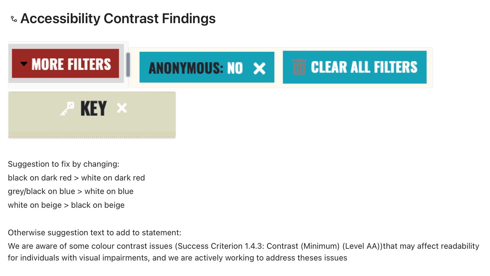 Screenshot of task with accessibility issues with screenshots and details