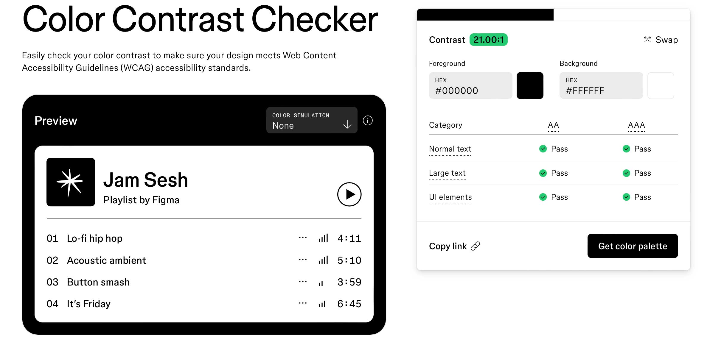 Screenshot of color contrast tool being used