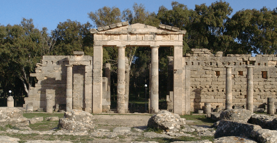 Ancient ruins of the Caesareum façade.